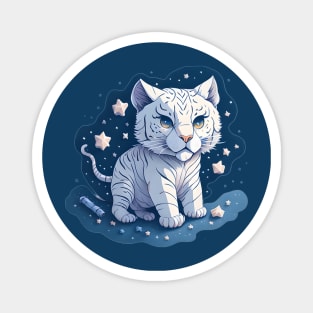 watercolor magical white tiger in starry night illustration sticker Magnet
